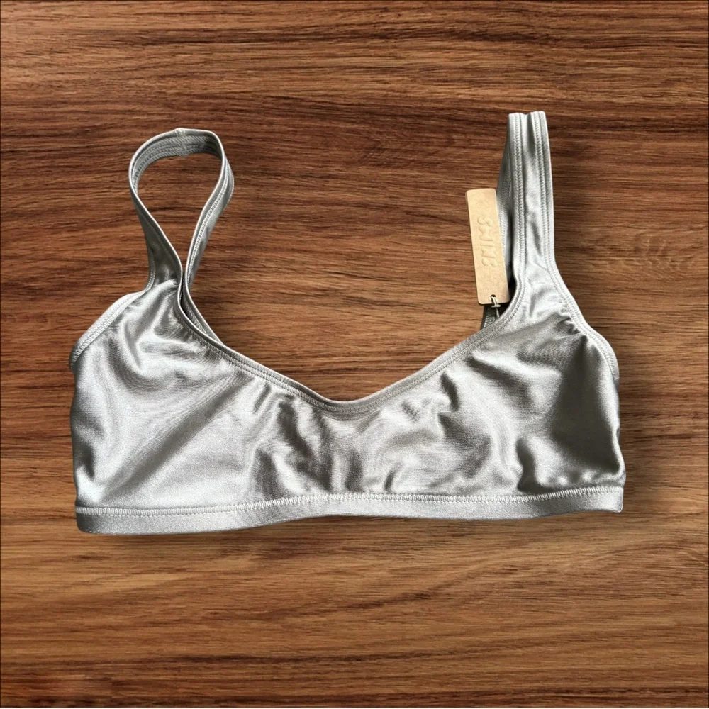 NWT Skims Shine Swim‎ Scoop Neck Bikini Top BT-SCP-5615W Smoke XXS